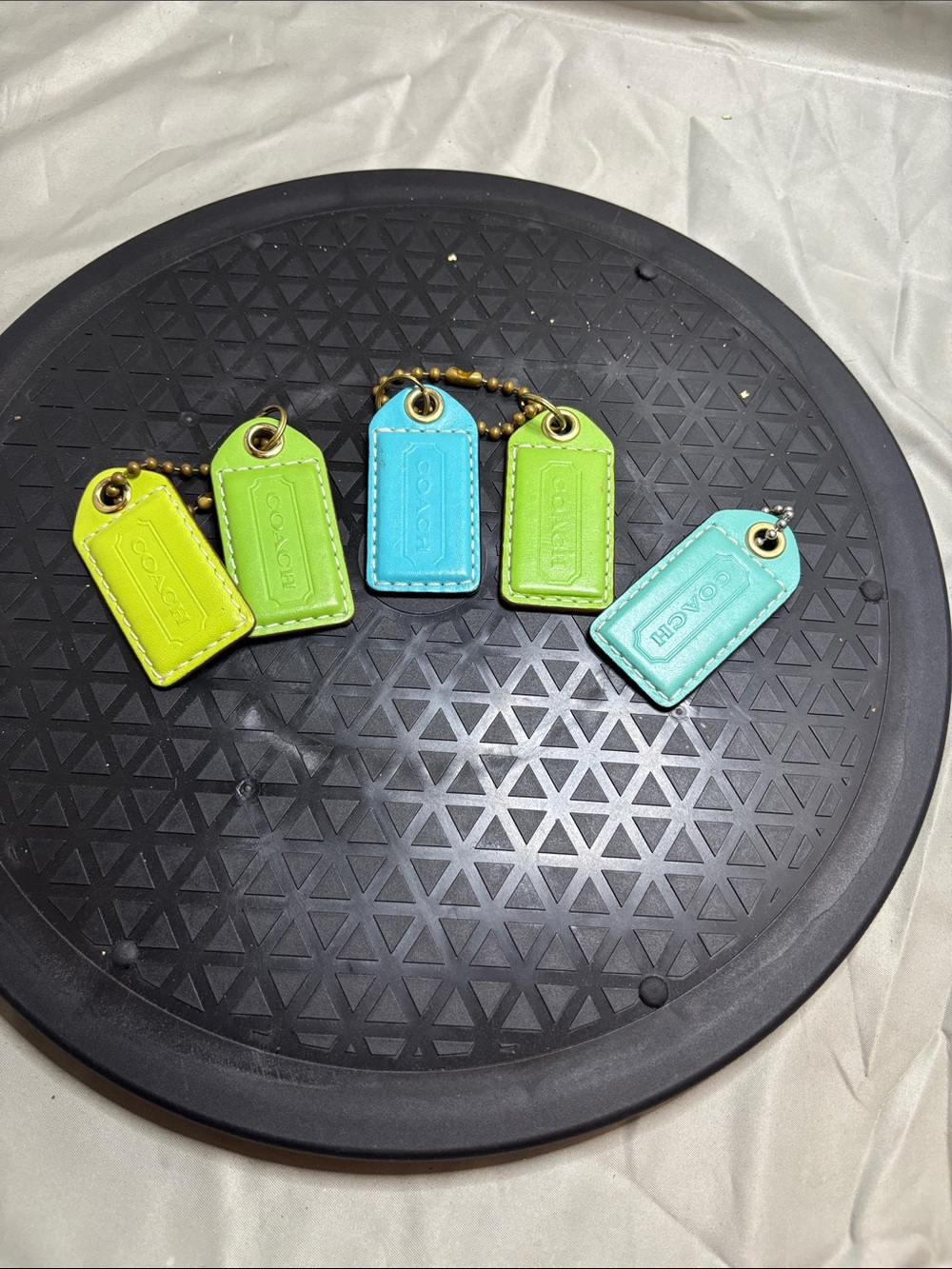 Coach Small Leather Key Tag Set in Lime Green and Aqua Blue